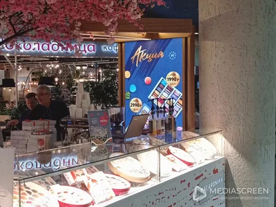 Напольная видеостойка из дерева для кофейни